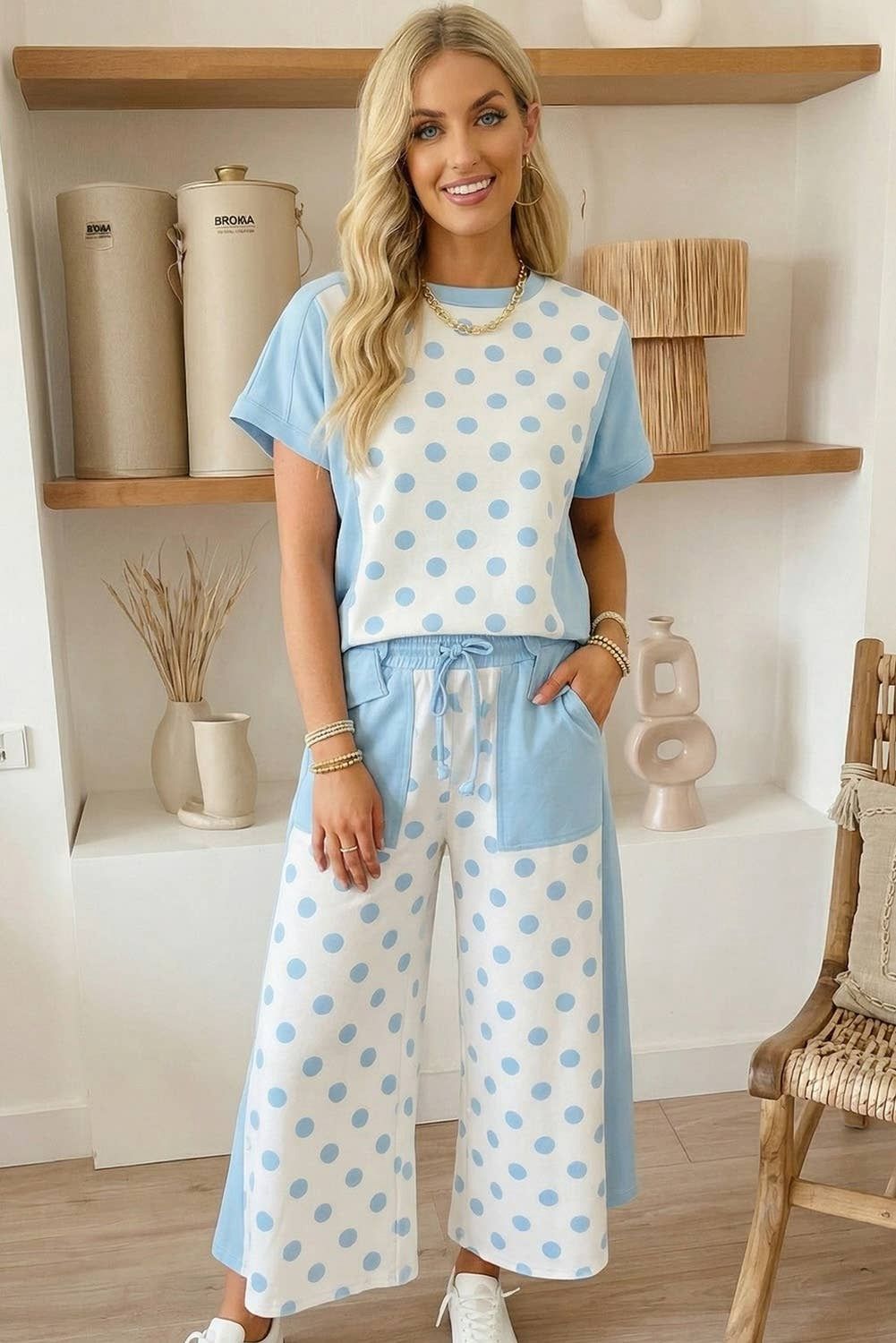 66 Polka Dot Top and High Waist Shorts 2pcs Set (S-XL)