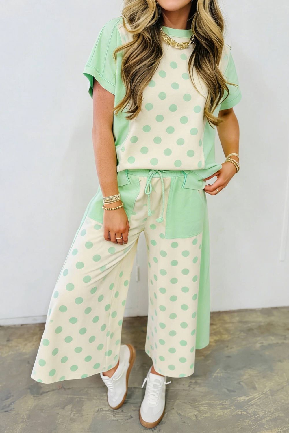 66 Polka Dot Top and High Waist Shorts 2pcs Set (S-XL)