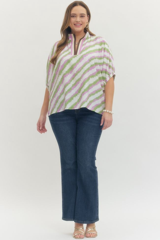 lavendar and sage abstract collared shirt