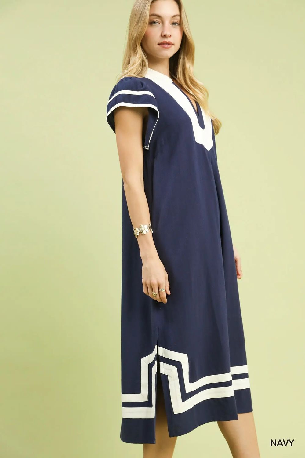 linen contrast midi dress