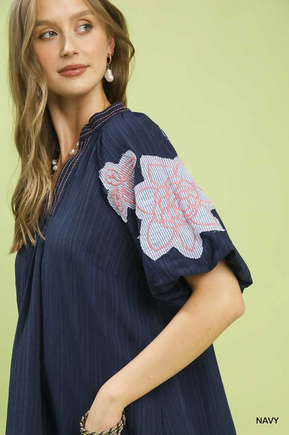 embroidered balloon sleeve top