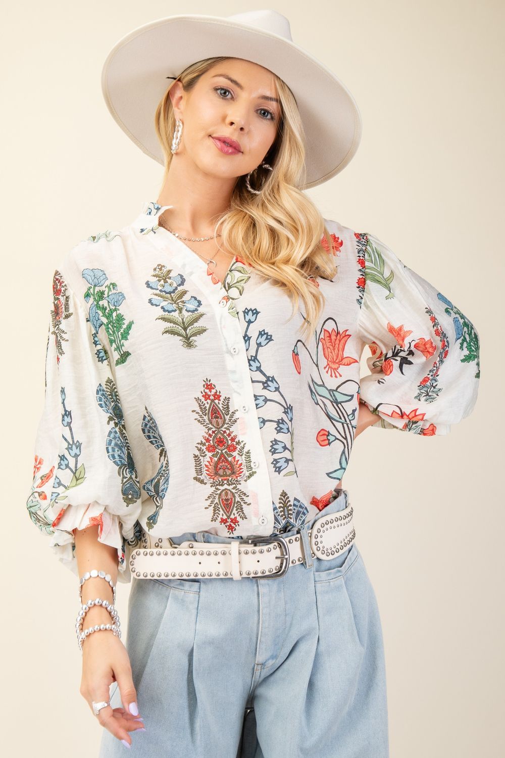Printed Button Down Top