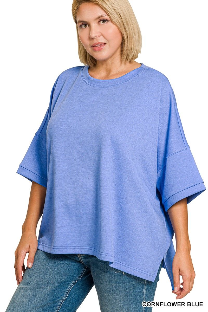 Plus scuba round neck top with side slits
