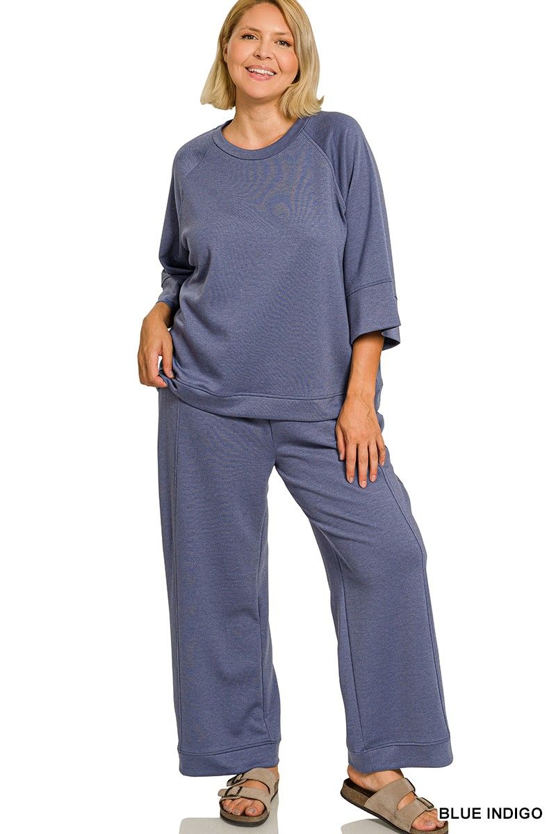 Plus scuba 3/4 sleeve pullover &amp; pants set
