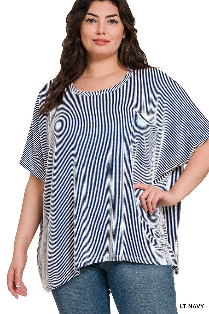 Plus corded rib oversized short-sleeve top