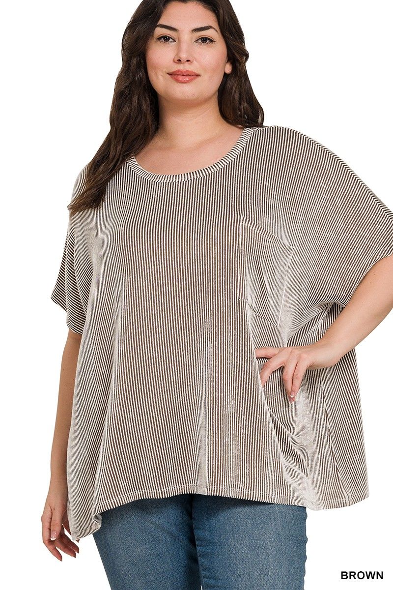 Plus corded rib oversized short-sleeve top
