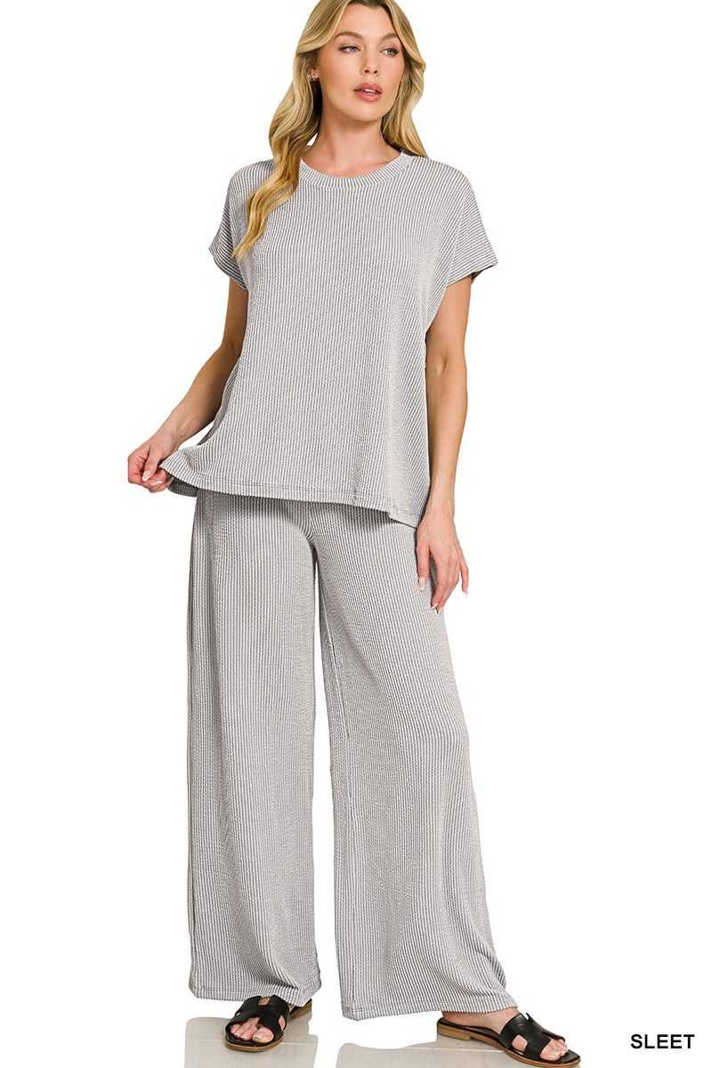 Raised rib relaxed top &amp; pants set