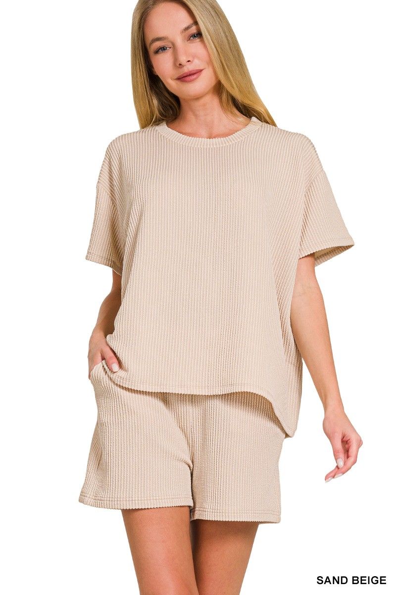 Raised rib short sleeve tee &amp; short pants set