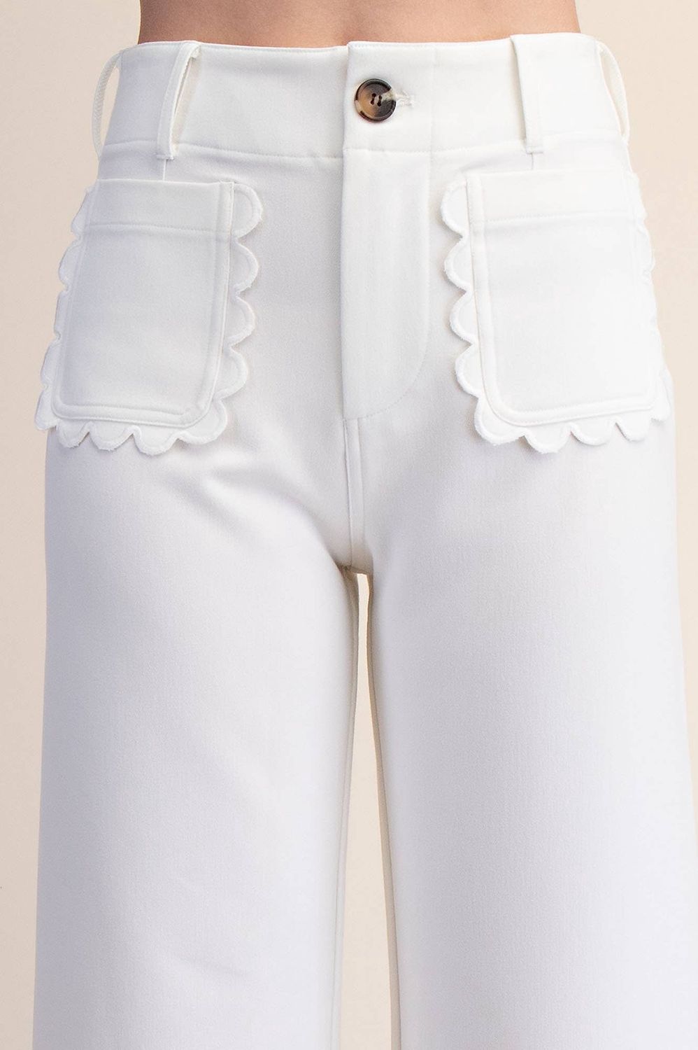 Colette Pants - Cropped Scallop Pocket Wide-Leg