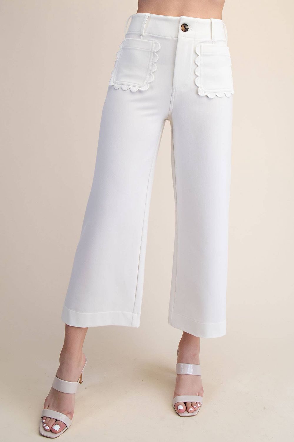 Colette Pants - Cropped Scallop Pocket Wide-Leg