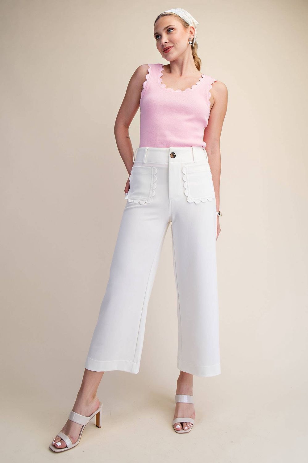Colette Pants - Cropped Scallop Pocket Wide-Leg, Size: S