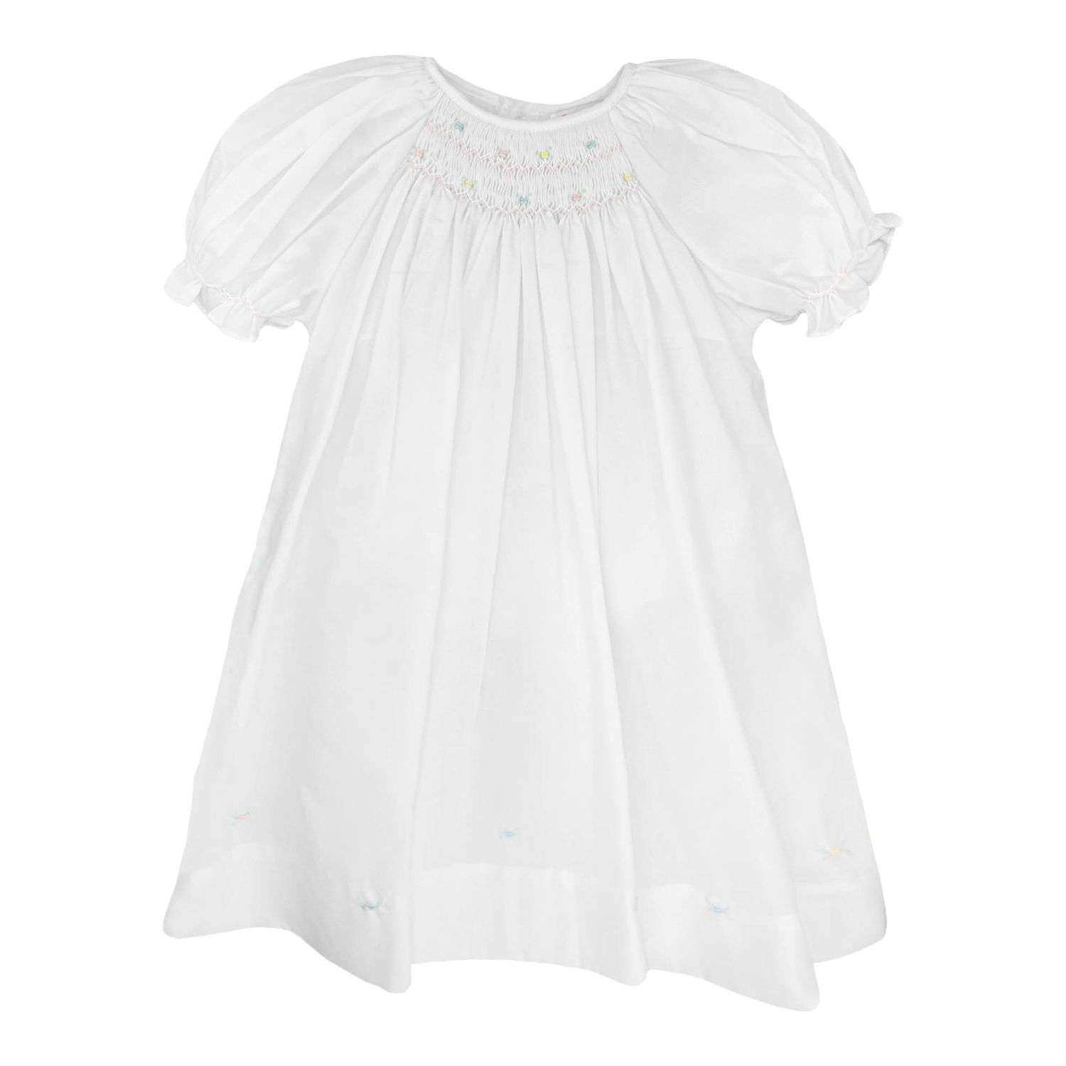Daygown with Raglan Sleeves and Embroidered Hem, Color: White, Size: 3 Month