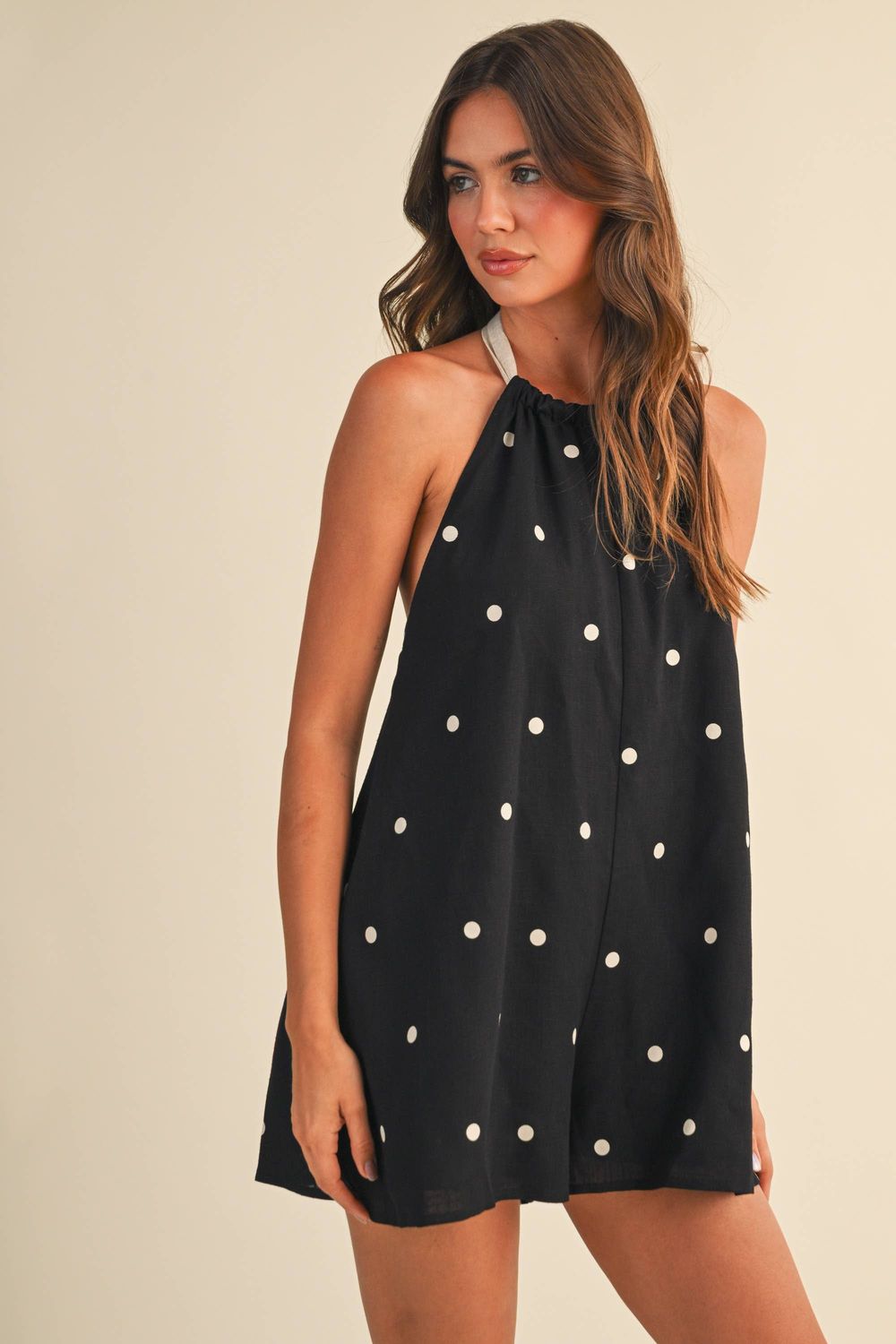 IR2512 POLKADOT CONTRAST TIE BACK HALTER ROMPER