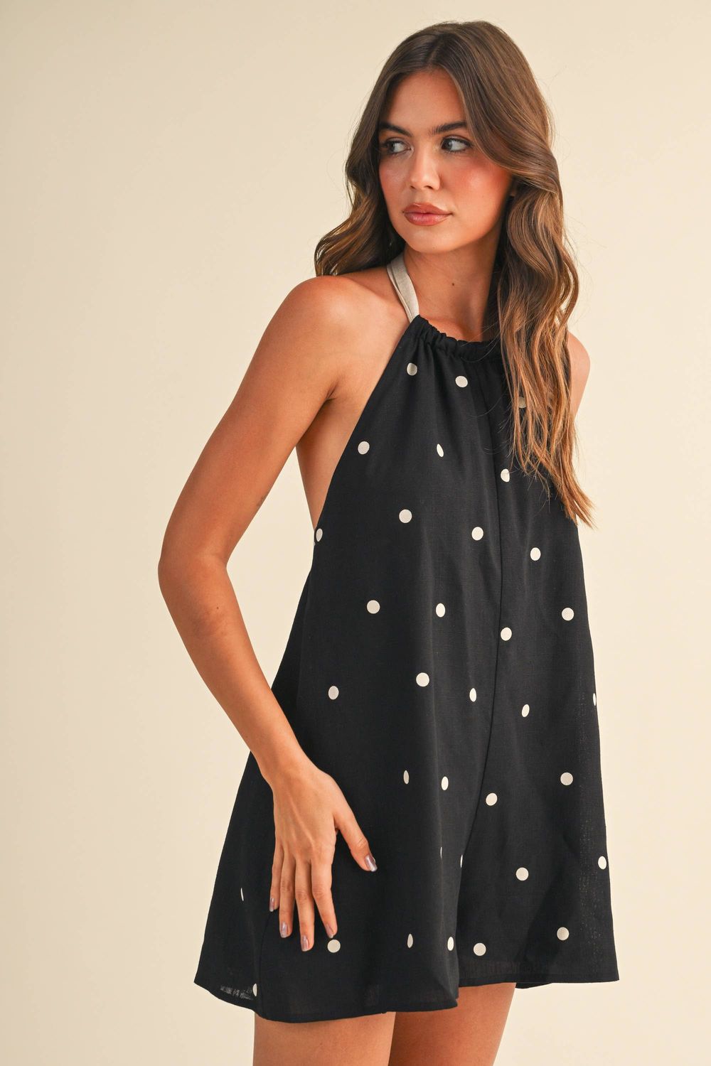 IR2512 POLKADOT CONTRAST TIE BACK HALTER ROMPER