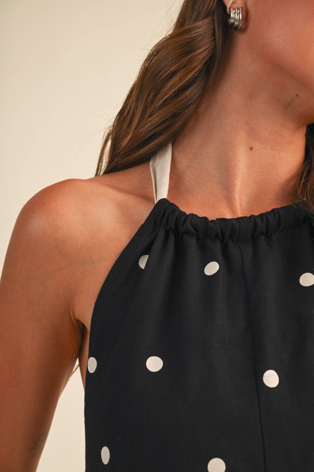 IR2512 POLKADOT CONTRAST TIE BACK HALTER ROMPER