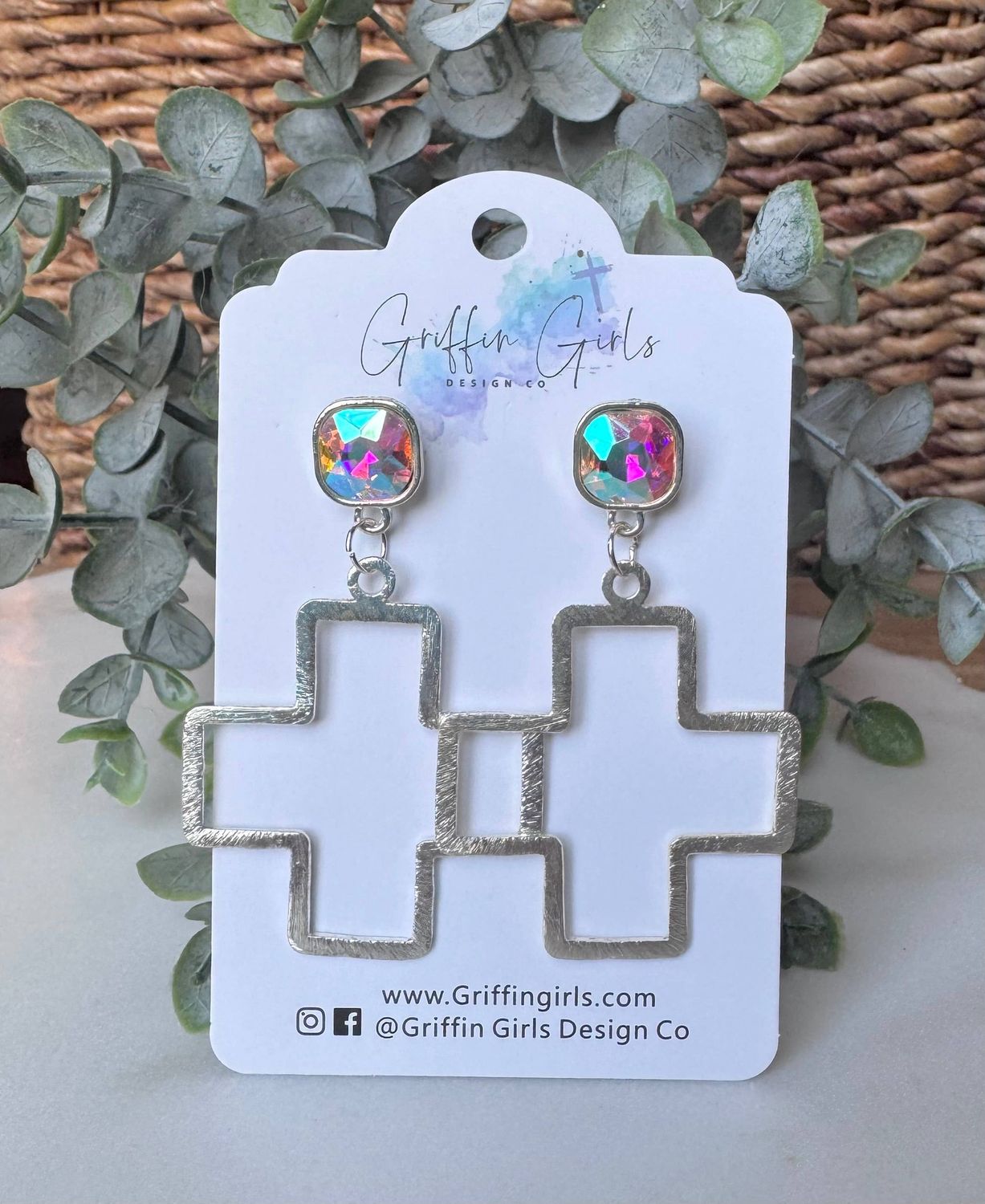 Josie (large silver cross with iridescent post)