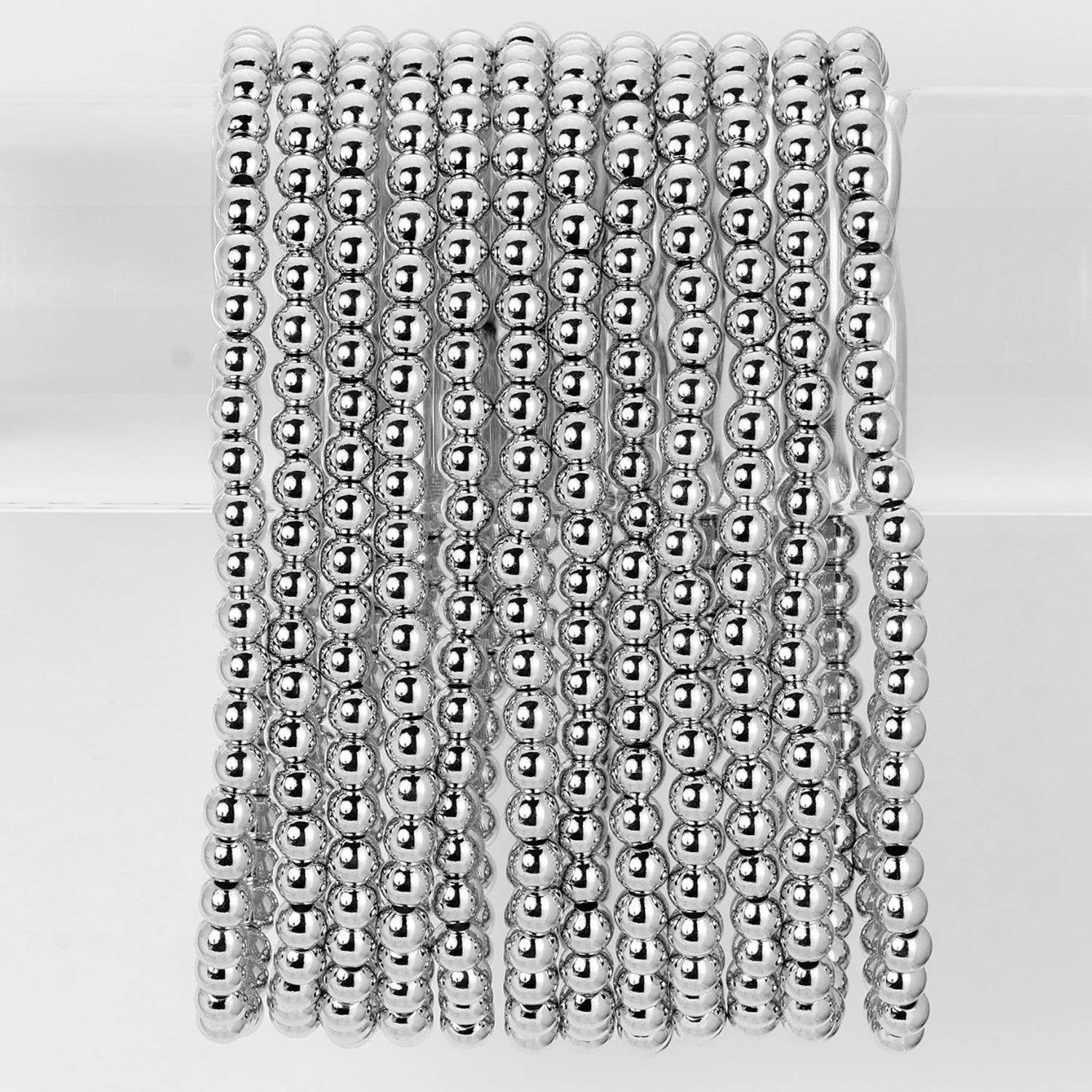 4mm Bead Stretch Bracelet, Color: Silver