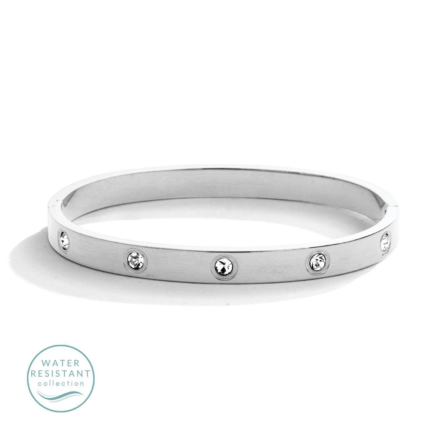 Cubic Zirconia Hinged Bracelet, Water Resistant