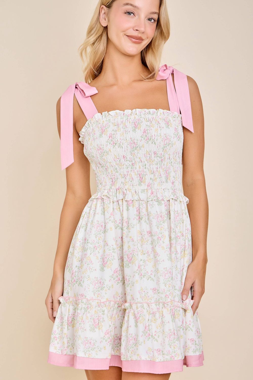 Floral Ribbon Strap Sundress – Ruffle Hem Vintage Charm