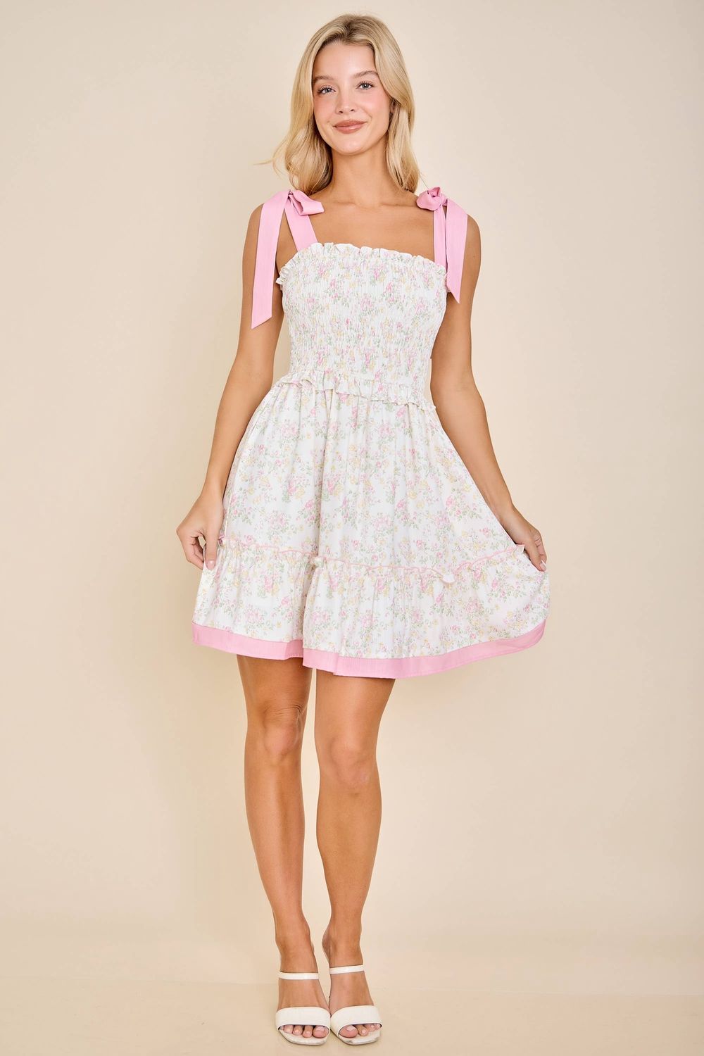 Floral Ribbon Strap Sundress – Ruffle Hem Vintage Charm