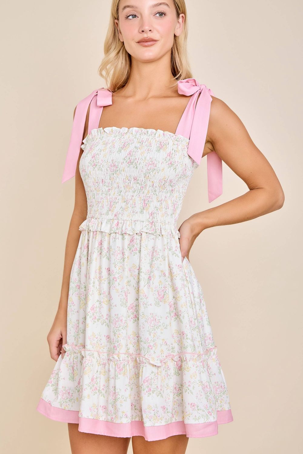Floral Ribbon Strap Sundress – Ruffle Hem Vintage Charm