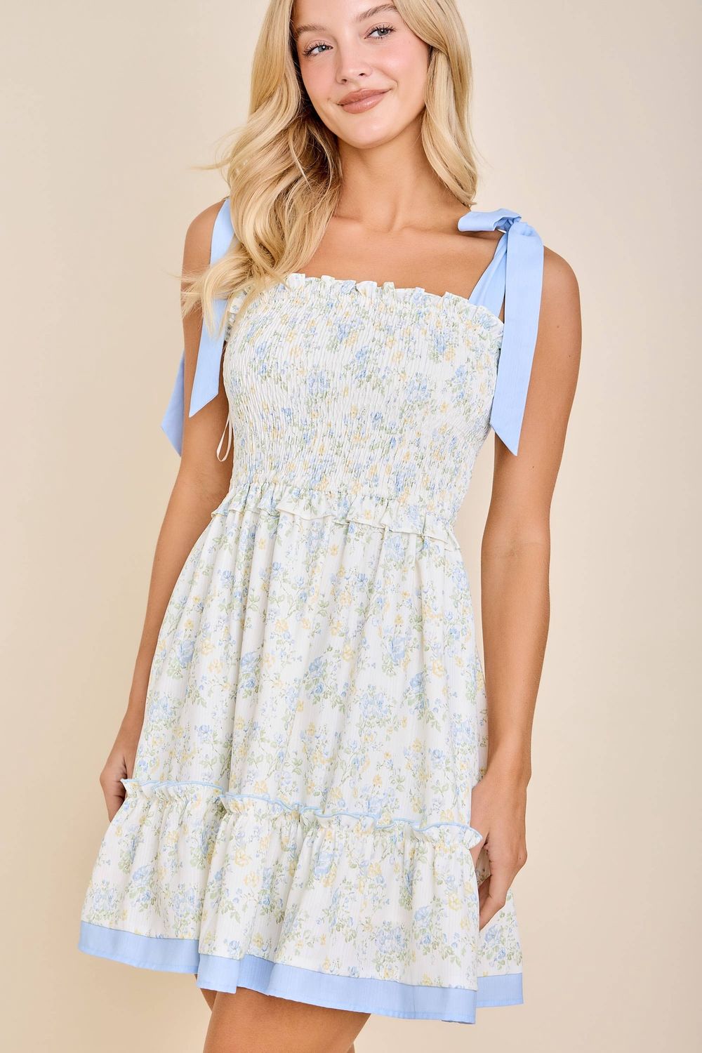 Floral Ribbon Strap Sundress – Ruffle Hem Vintage Charm