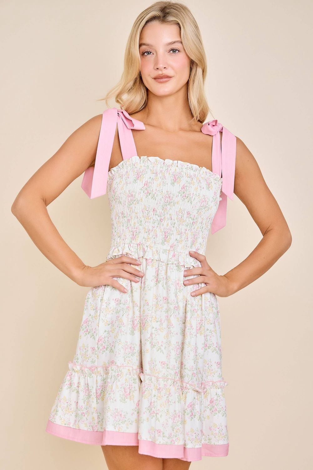 Floral Ribbon Strap Sundress – Ruffle Hem Vintage Charm