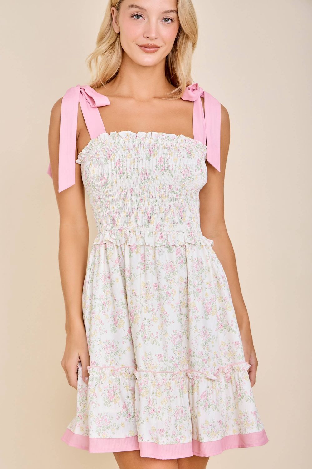 Floral Ribbon Strap Sundress – Ruffle Hem Vintage Charm
