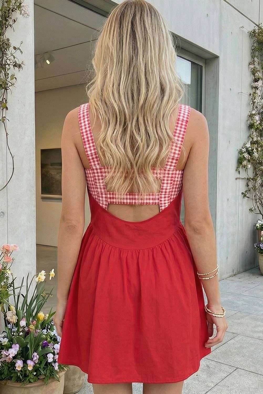 Two Piece Gingham Contrast Patchwork Loose Mini Dress (S-XL)