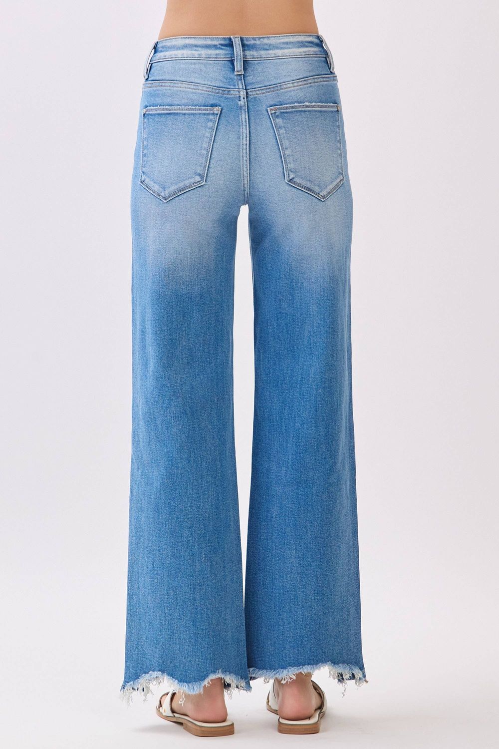 P1553W-MD HIGH RISE STRETCH  WIDE LEG W/ DESTROYED HEM JEANS
