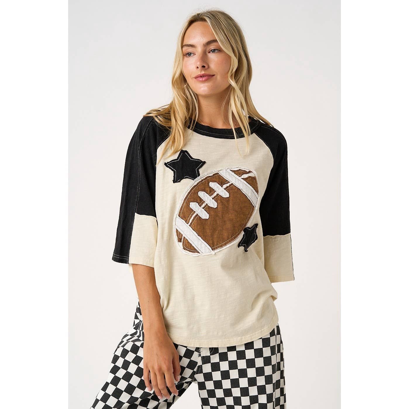 FOOTBALL PATCH MINERAL WASHED COLOR BLOCK TOP, Size: sm