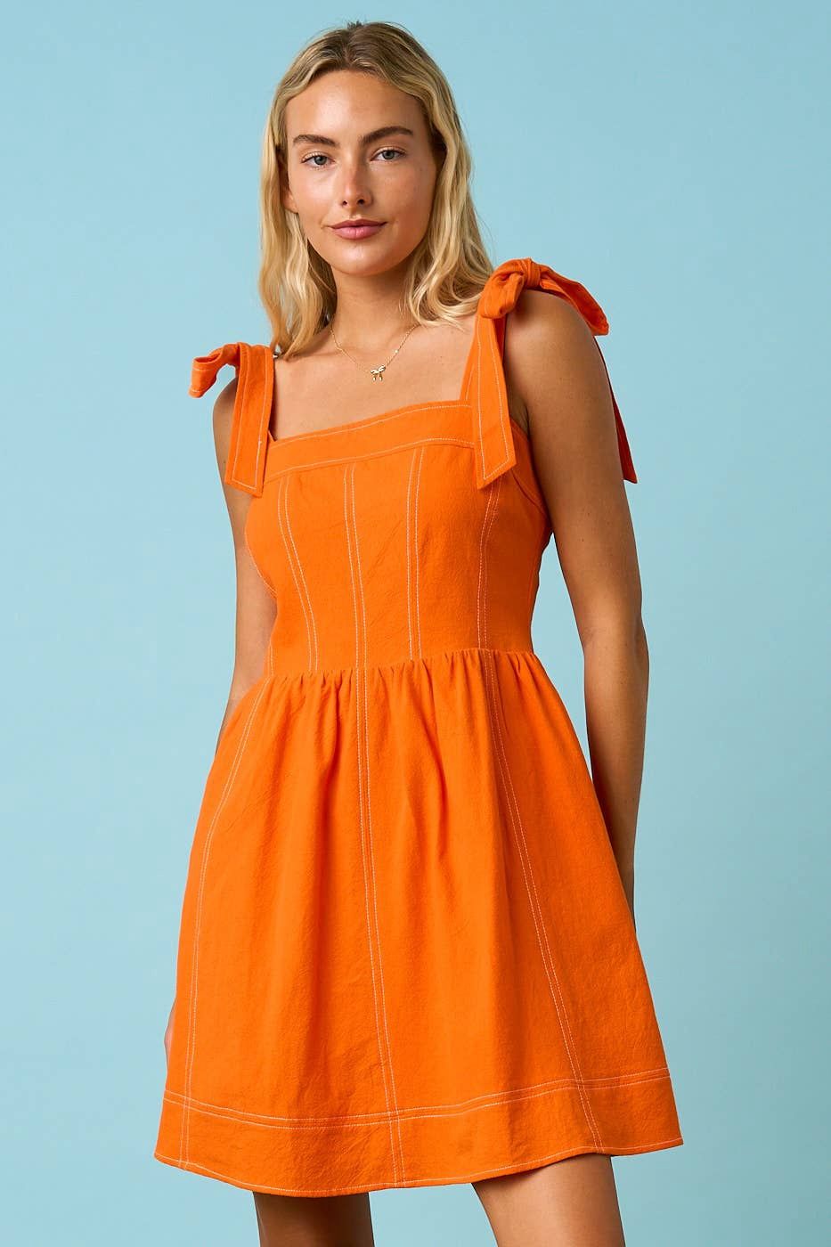 GAME DAY CONTRAST STITCH TIE SHOULDER MINI DRESS
