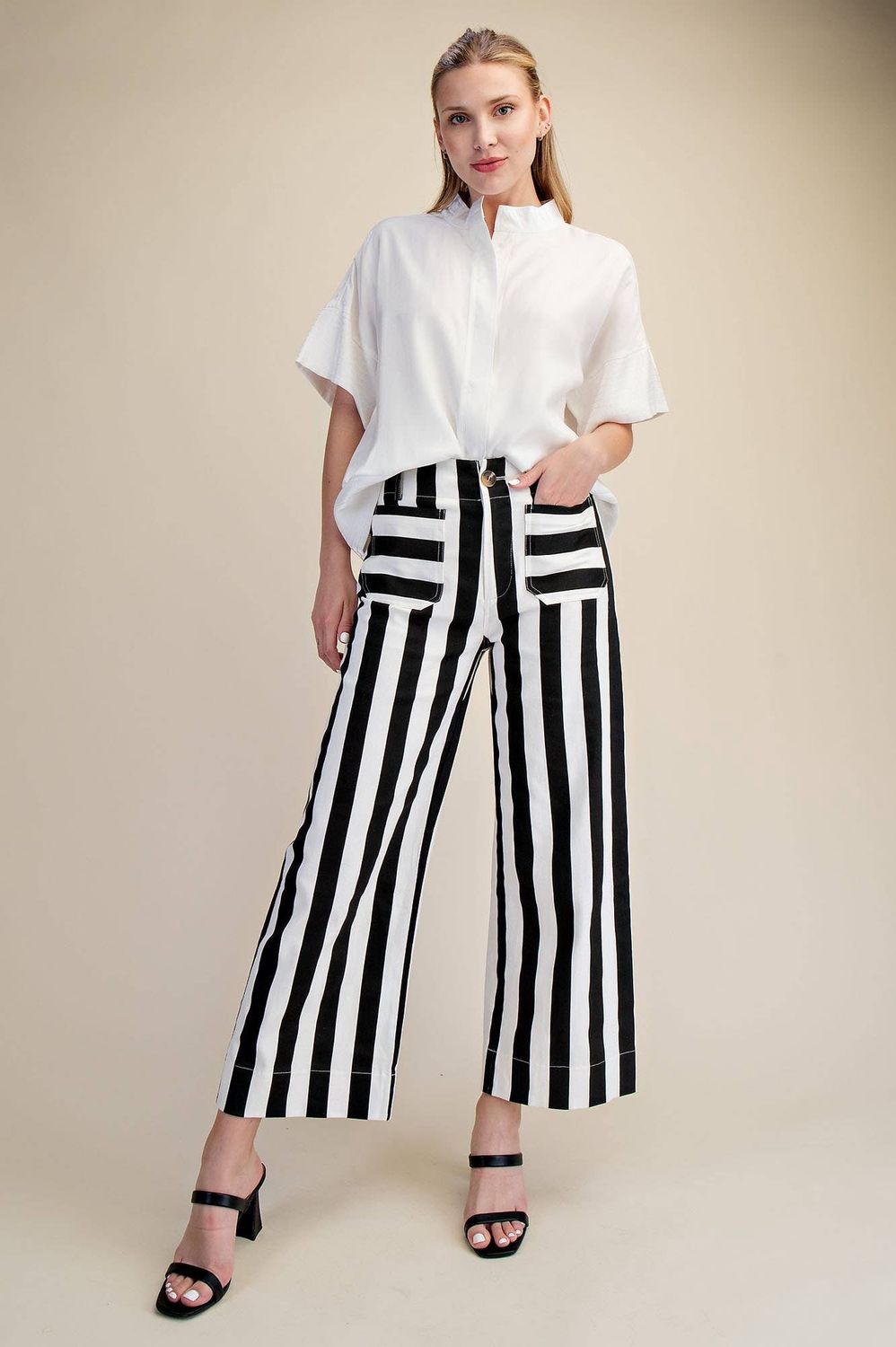 Colette Cropped Wide-Leg Stripe Pants