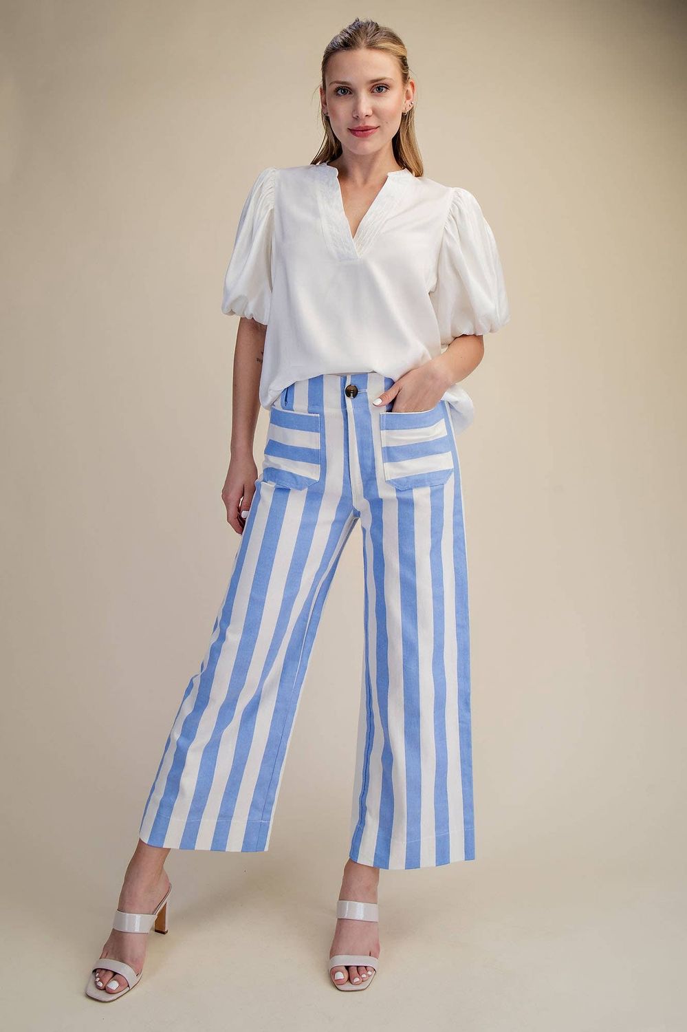 Colette Cropped Wide-Leg Stripe Pants