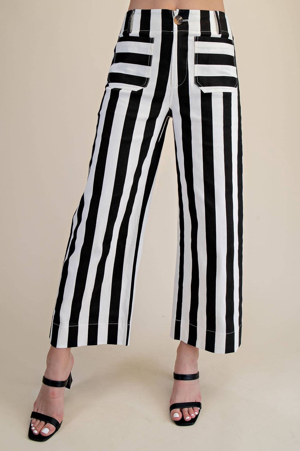 Colette Cropped Wide-Leg Stripe Pants, Color: White/Black, Size: S
