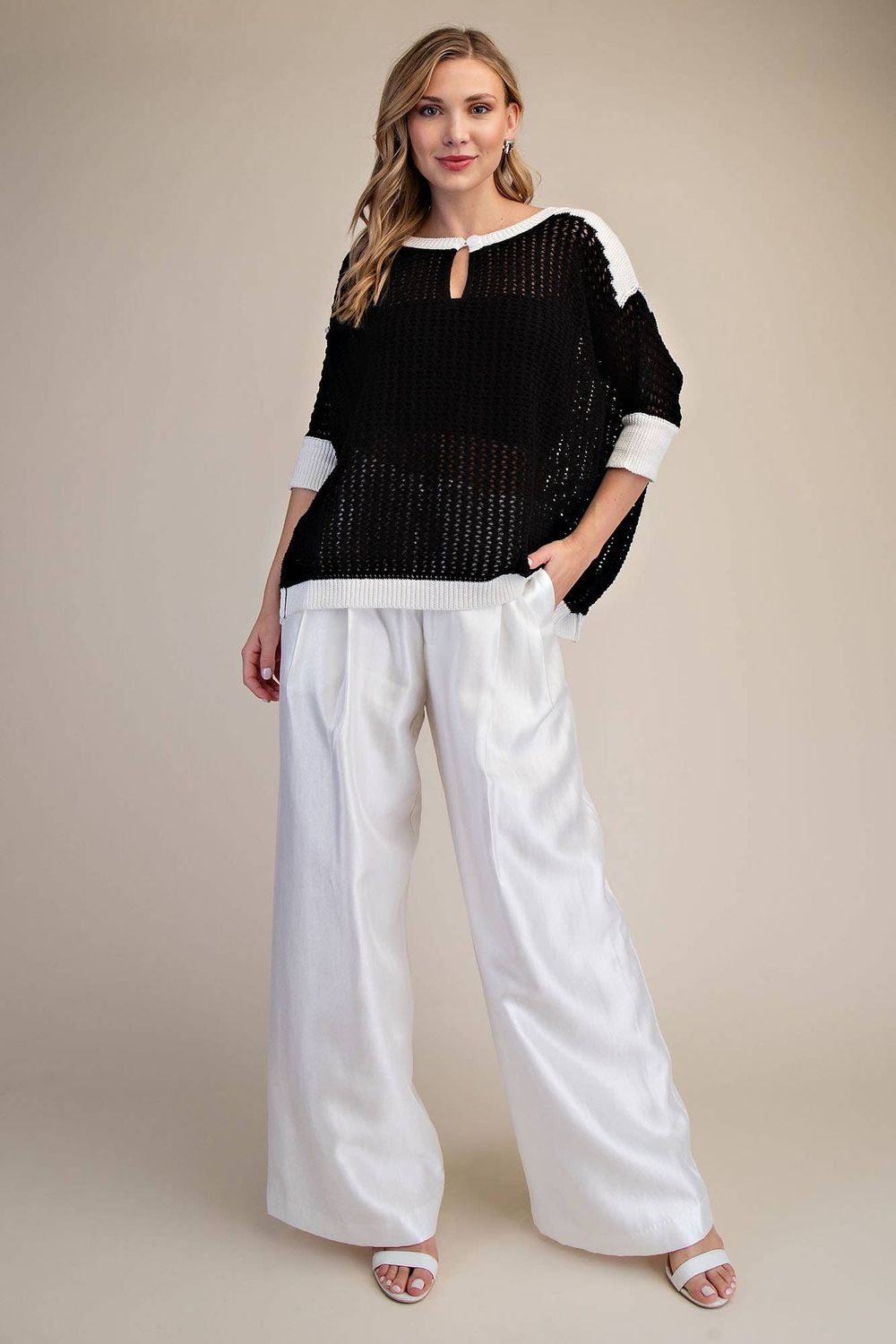 Summer Crochet Knit Keyhole Open-Stitch Sweater