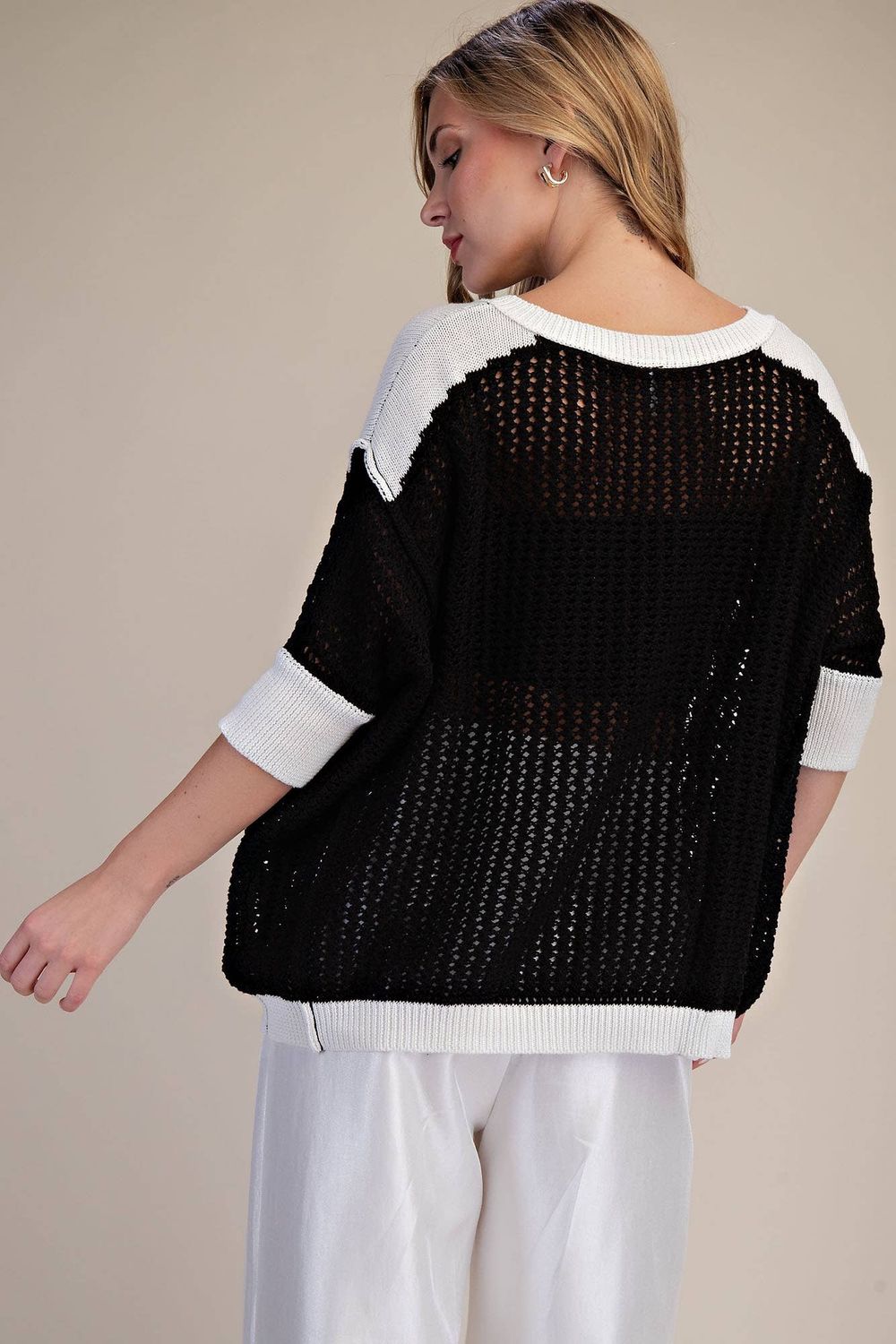 Summer Crochet Knit Keyhole Open-Stitch Sweater