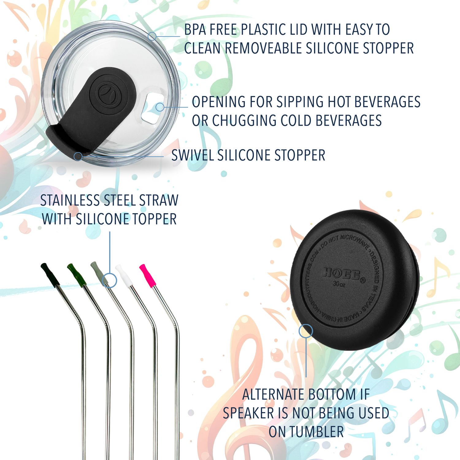 30oz Grippy Speaker Tumbler, Bluetooth Speaker Cup