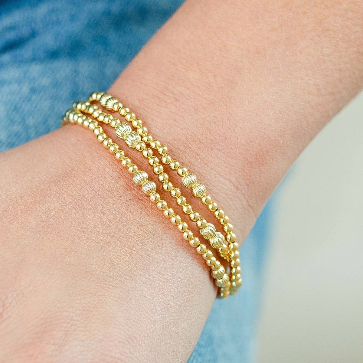 3mm Stretch Bead Bracelets with Textured Larger Bead Accents