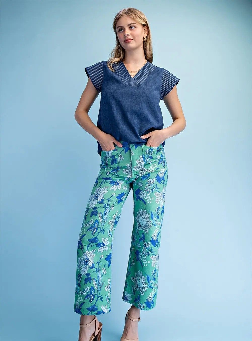 Floral Green Crop Pants
