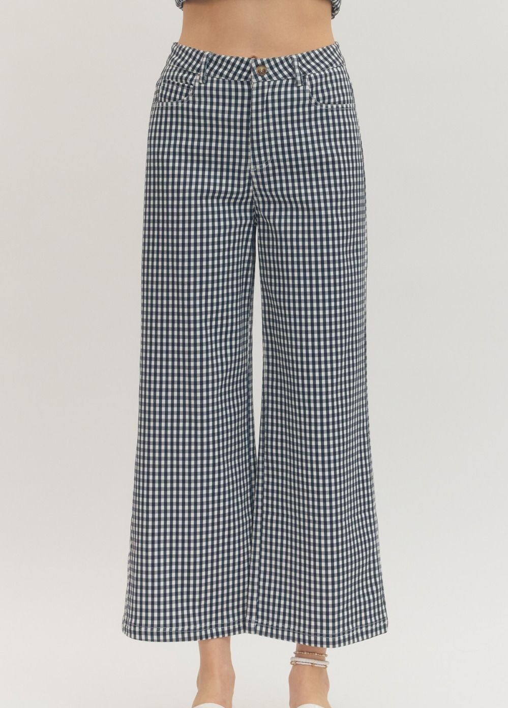 Gingham navy pants