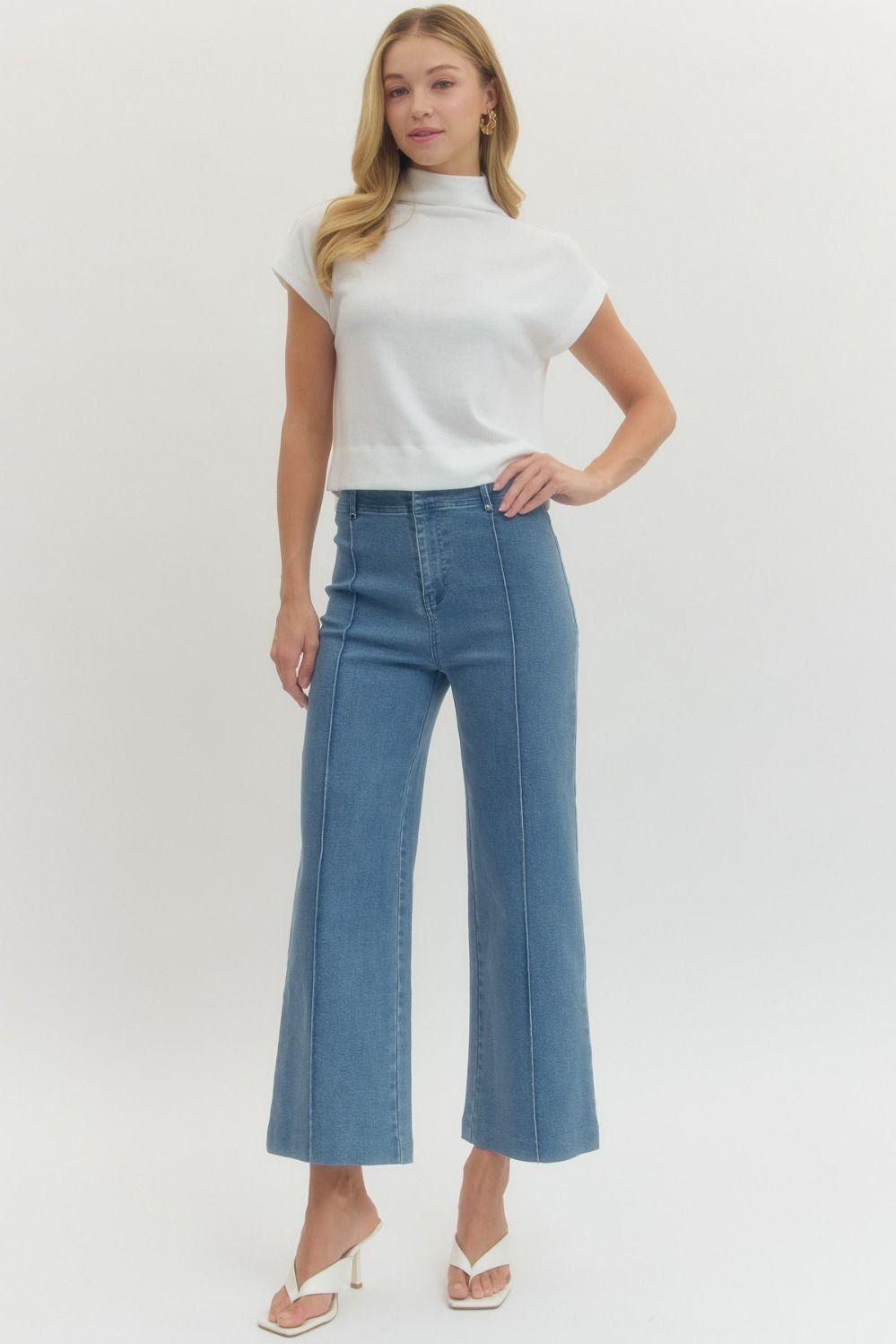 High rise denim crop pants