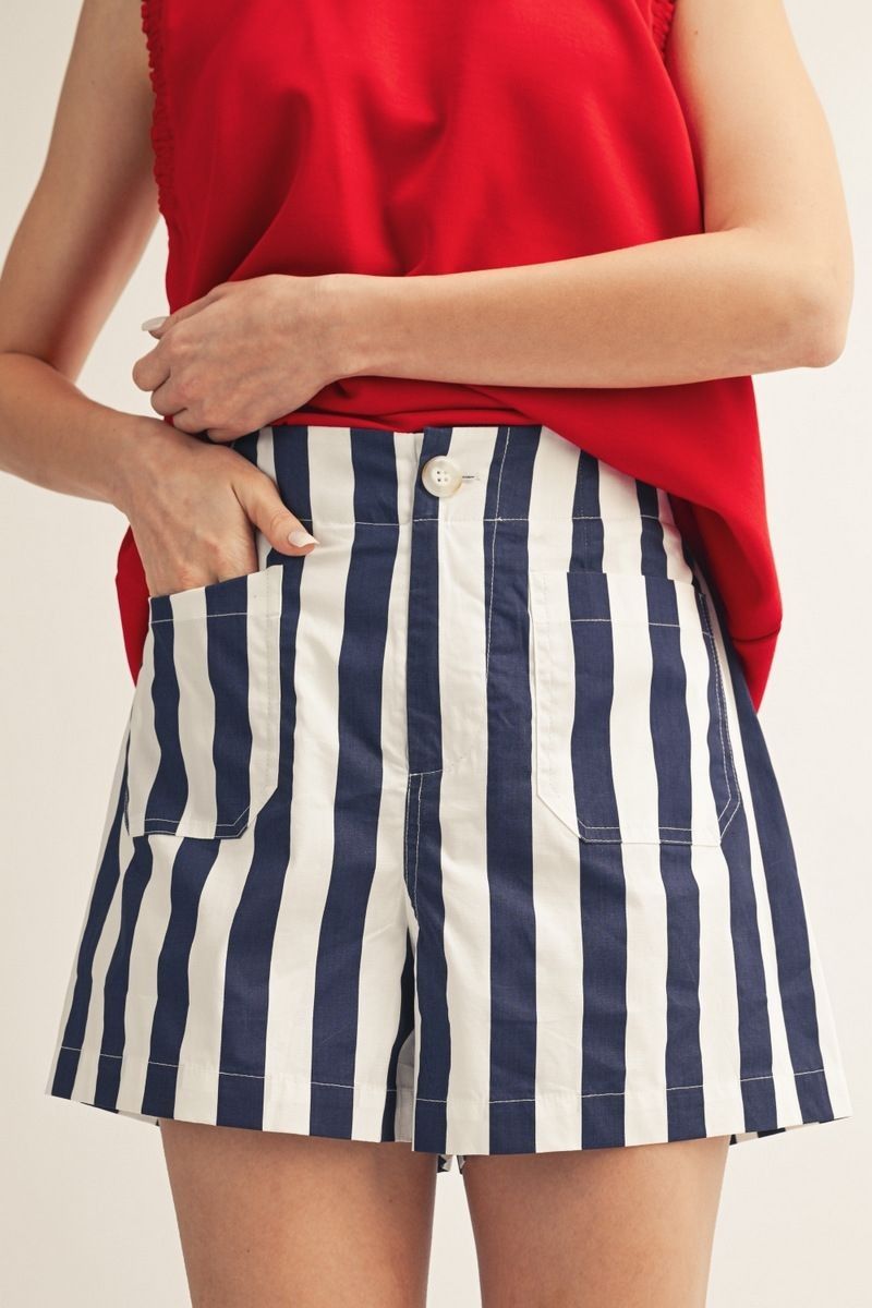 striped navy shorts