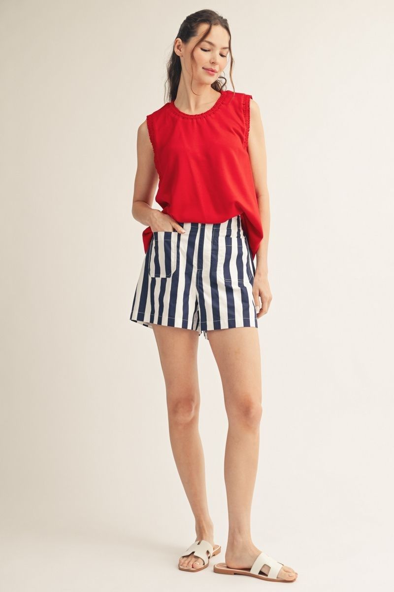 striped navy shorts