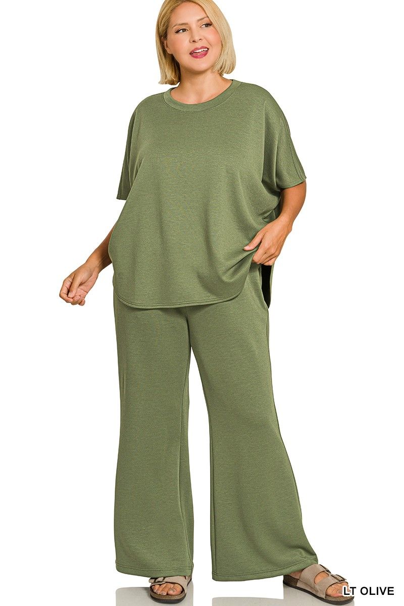 scuba curved hem top &amp; pants set2