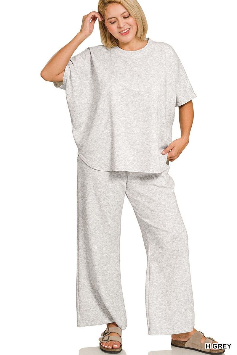 scuba curved hem top &amp; pants set2