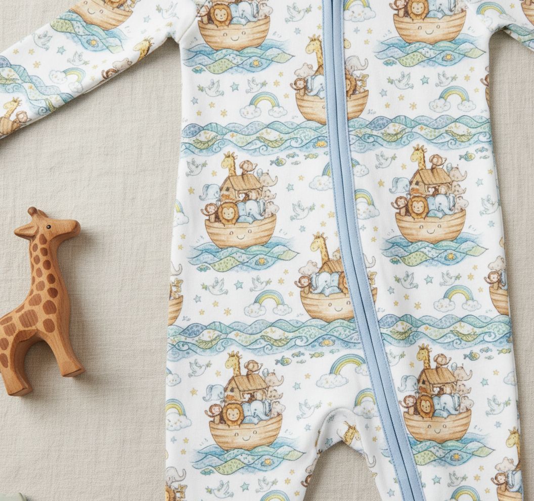 Noah's Ark bamboo zip pajama