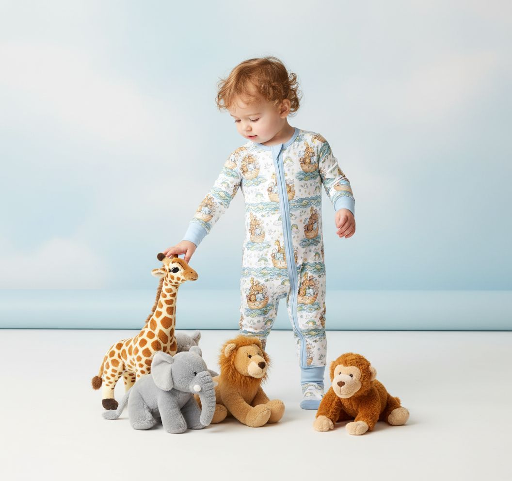 Noah's Ark bamboo zip pajama