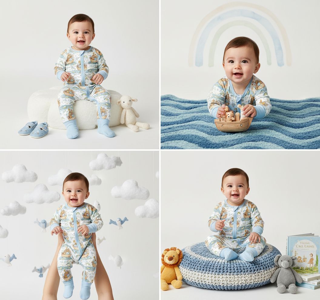 Noah's Ark bamboo zip pajama
