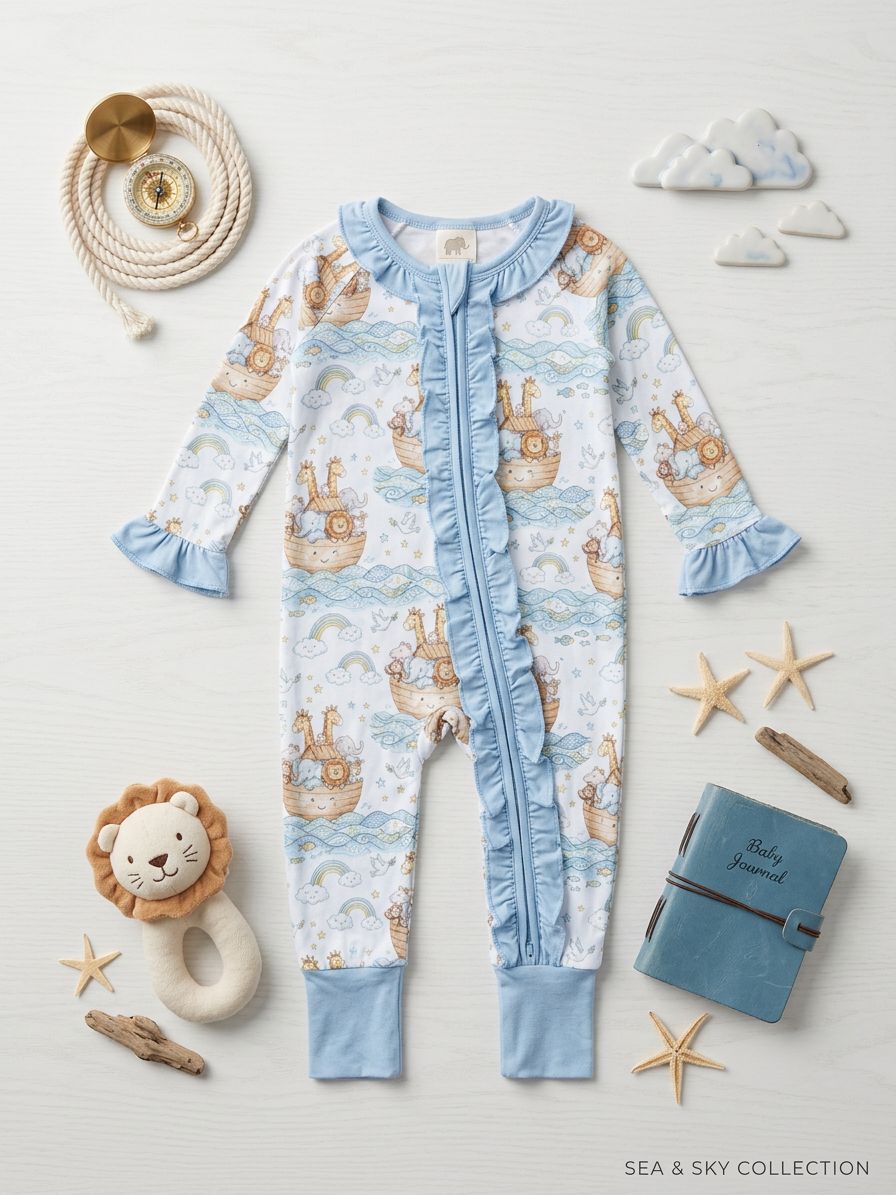 Noah's Ark  Extra Ruffle zippie pajama